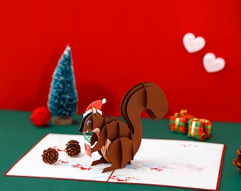 Liif Festive Squirrel 3D pop-up card, Pop Up Christmas Card, 3D Christmas Card