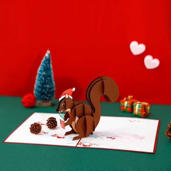 Liif Festive Squirrel 3D pop-up card, Pop Up Christmas Card, 3D Christmas Card