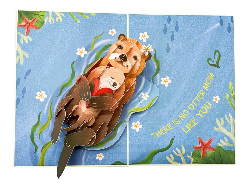 Mothers Day Card, ' No Otter Mom Like You ' Pop Up Mothers Day Card, Birthday Card For Mom, Mother, Otter card. image 3