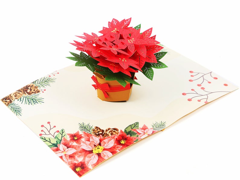 Liif Poinsettia Christmas Card, 3D Greeting Pop Up Christmas Card, Xmas Card, Holiday Card, Xmas Card, Happy Christmas Card image 6