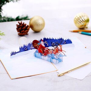 Liif Santa Sleigh And Reindeer 3D Greeting Pop Up Christmas Card, Happy Christmas Card For Kids, Boy, Girl, Xmas, Holiday Large Size 8 X 6 image 2