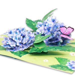 Liif Tarjeta emergente de felicitación 3D con flor de hortensia para todas las ocasiones, día de la madre, tarjeta del día del padre, tarjeta de cumpleaños emergente para esposa, ella, abuela