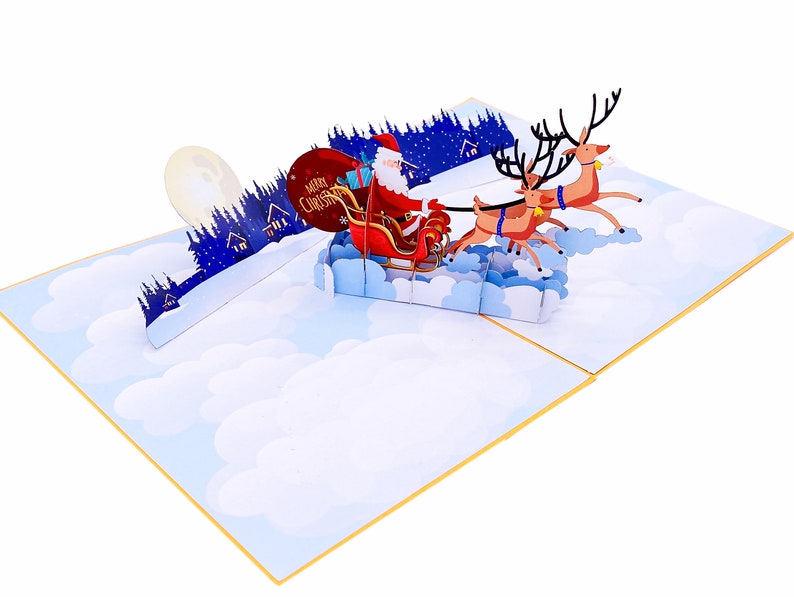 Liif Santa Sleigh And Reindeer 3D Greeting Pop Up Christmas Card, Happy Christmas Card For Kids, Boy, Girl, Xmas, Holiday Large Size 8 X 6 image 4