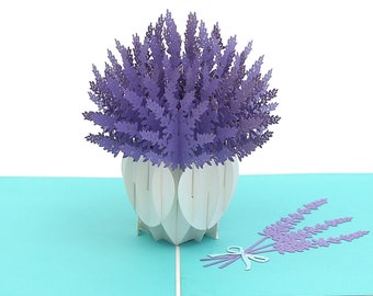 Liif Lavender Blooms Pop Up Card, 3D Flower Greeting Card, Pop Up Cards Birthday, Mothers Day Card, Anniversary Card, Wedding, Get Well Card