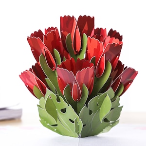 Liif Red Tulip Flower 3D Greeting Pop Up Valentines Day Card, Tarjeta de San Valentín para ella, esposa, novia, mujer, día de la madre, aniversario