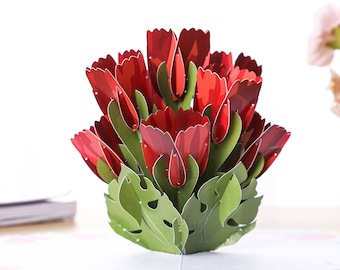 Red Tulip Flower 3D Pop Up Valentines Day Card