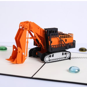 Liif Orange Excavator Father's Day  Pop Up Card, 3D Greeting Card For All Occassion,  Father's Day Card,  Birthday Card For Kids, Son, Boy