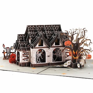 Cartes d'Halloween, Carte de la maison hantée, Carte d'Halloween amusante pour enfants, Cadeau d'Halloween amusant, Carte d'Halloween faite main, Carte d'Halloween pop-up