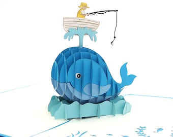 Whale Fishing Pop-Up Card, Father's Day Fisherman Gift