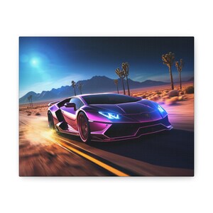 Lamborghini in The Desert , Wall Art Canvas Gallery Wrap