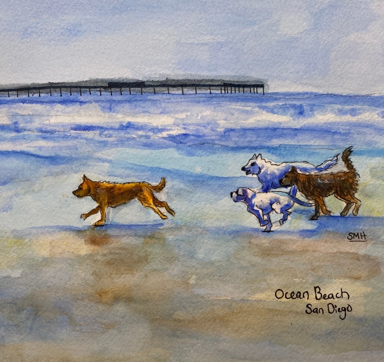 Dog Beach Painting Digital Download Etsy