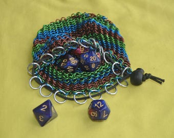 Striped Chainmail Dice Bag | Blue, Brown, Green RPG Pouch Holder