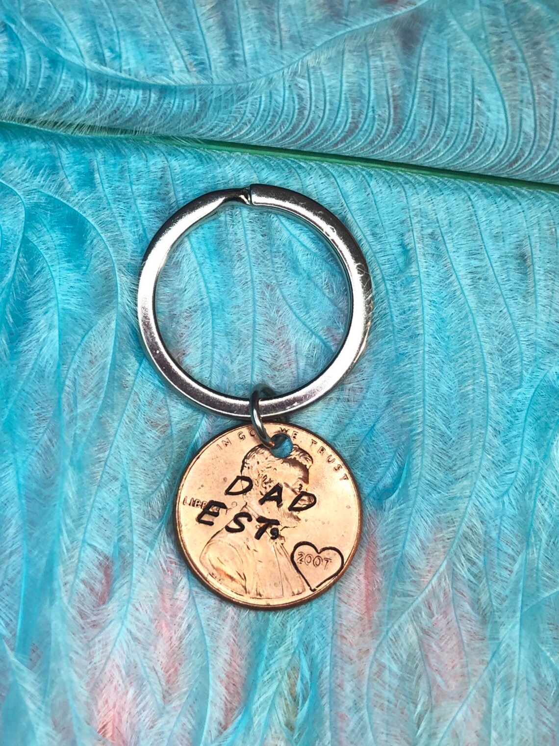 Dad Est Penny Lucky Penny Date Keychain Lucky Penny Hand Etsy