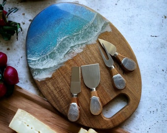 Personalized Ocean Resin Cheese Board Engagement Gift Unique Personalized Mothers Day Gift Personalized Wedding Gift Engraved Chopping Board