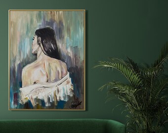 Woman's Acrylic Portrait, Acrylic Painting on Canvas, Original Art, Abstract Painting, Portrait Art, Woman figure art, Large Wall Art