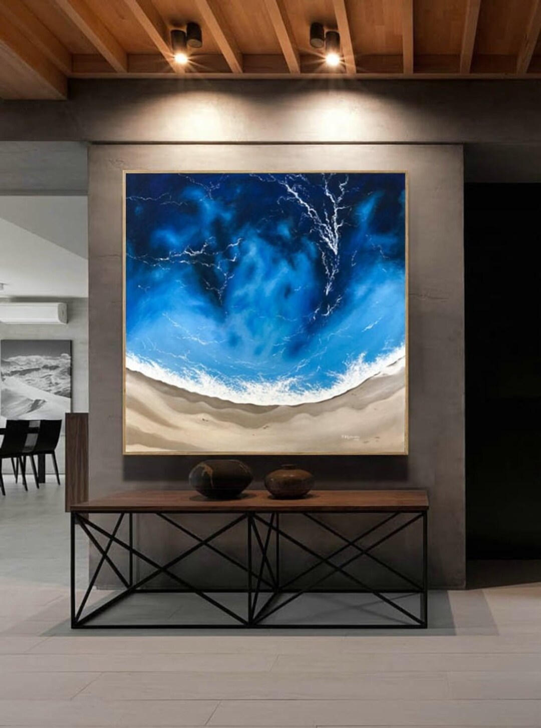 Ocean Acrylic Painting on Canvas, Original Art, Bird's View Ocean