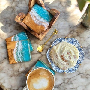 Olive Wood Resin Coasters Housewarming Gift Beach House Coastal Decor Ocean Resin Coasters Set of 6 Mothers Day Gift Wedding Gift Resin Art