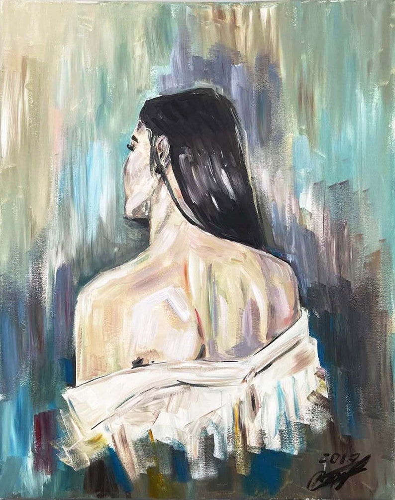 Woman's Acrylic Portrait, Acrylic Painting on Canvas, Original Art, Abstract Painting, Portrait Art, Woman figure art, Large Wall Art image 2