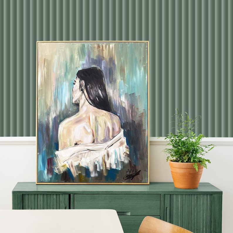 Woman's Acrylic Portrait, Acrylic Painting on Canvas, Original Art, Abstract Painting, Portrait Art, Woman figure art, Large Wall Art image 3