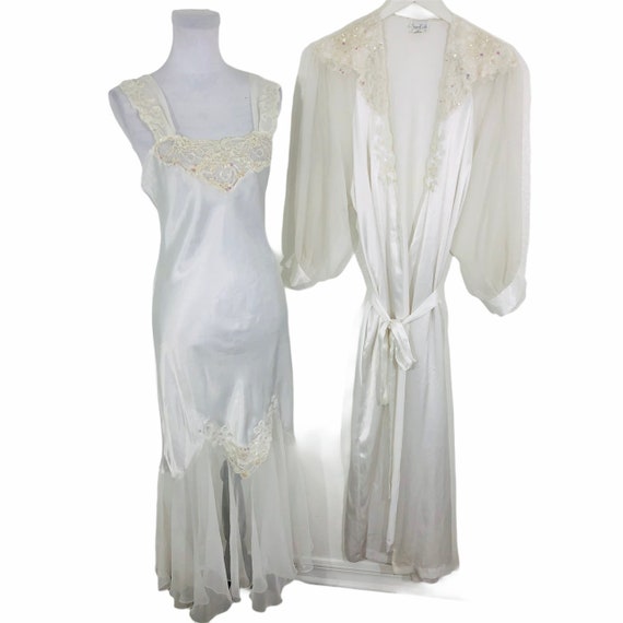 Vintage Sara Beth Lingerie Peignoir Set White Lace Nightgown | Etsy