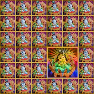 Arte psichedelica della carta assorbente // OM KRISHNA // 900 colpi 7,5" x 7,5" edizione shiva moon aka KRI#38