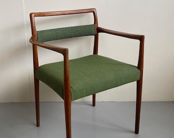 Mid century Danish teak carver dining chair with moss green kvadrat upholstery