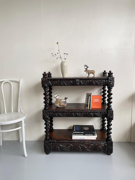 Vintage Carved Dark Oak Sideboard Buffet Server Console Table With