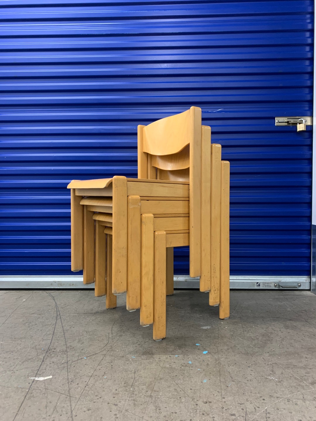 Set of 4 Ply and Beech Stacking Dining Chairs in Light Wood Etsy