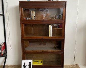 CC41 Utility furniture Gunn modular barristers drawers sectional bookcase - dark wood finish glass drop down doors