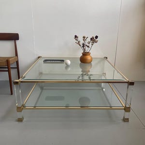 Large 70s Vintage Lucite and Glass Coffee Table by Pierre Vandel