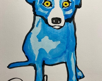 Blue, Original, dog, Estate found, drawing, painting, art, artwork, Popart, new orleans,