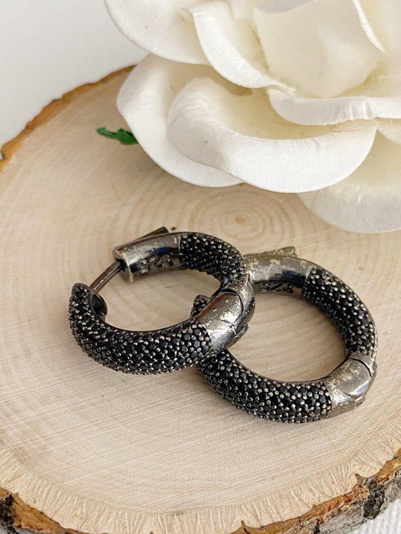 Black pave sale hoop earrings