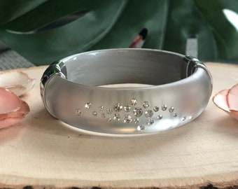 Frosted White Bangle With White Crystals