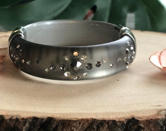 Grey Bangle With Grey And White Crystals