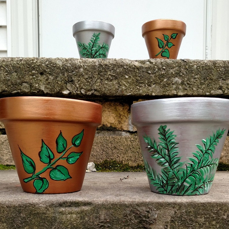 Metallic Gold Or Silver Hand Painted Terra Cotta Pots With Etsy