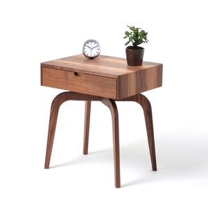 Mid century modern solid walnut nightstand with drawer, midcentury bedside table