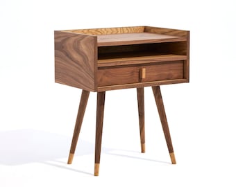 Mid century modern nightstand, end table with solid walnut and oak drawer and legs, walnut wood, midcentury bedside table, side table