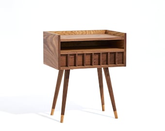 Mid century modern nightstand, end table with solid walnut drawer and legs, walnut wood, midcentury bedside table, side table