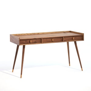 Walnut office desk with three solid walnut drawers and legs, bureau, mid century modern, study desk, walnut, modern