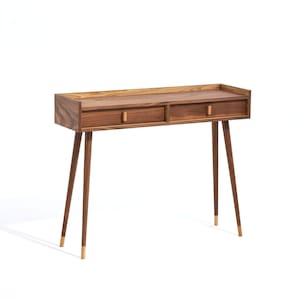 Console hallway table walnut wood, entryway table with two drawers, mid century modern, hallway table