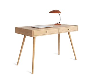 Mid Century Modern Oak Desk with Drawers, Solid Wood Study Desk