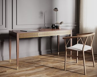 Mid-Century Modern Walnut Writing Desk with Brass Detail