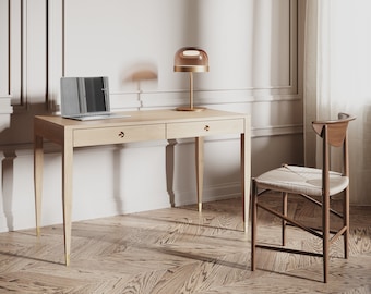 Bureau en chêne avec deux tiroirs en chêne massif, moderne du milieu du siècle, bureau d’étude, moderne, bureau, bureau en chêne massif, table, bureau, console