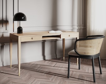 Mid-Century Modern Oak Desk with Brass Accents