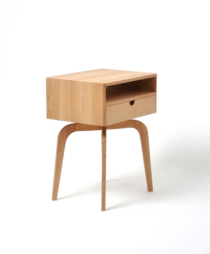 Mid Century Modern Solid Oak Nightstand With Drawer and Shelf Etsy