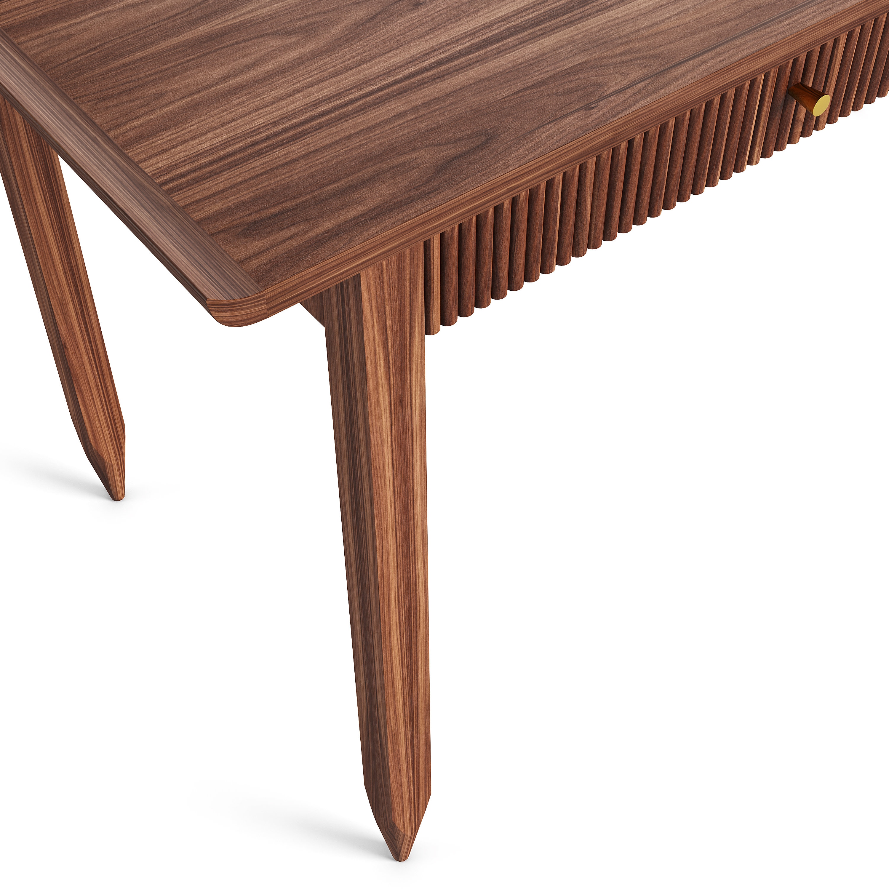 Mid Century Modern Walnut Desk With Slatted Drawers, Brass Accents - Etsy