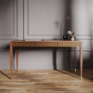 Walnut office desk with three solid walnut drawers and brass, mid century modern, study desk, modern, writing desk, solid wood desk, table