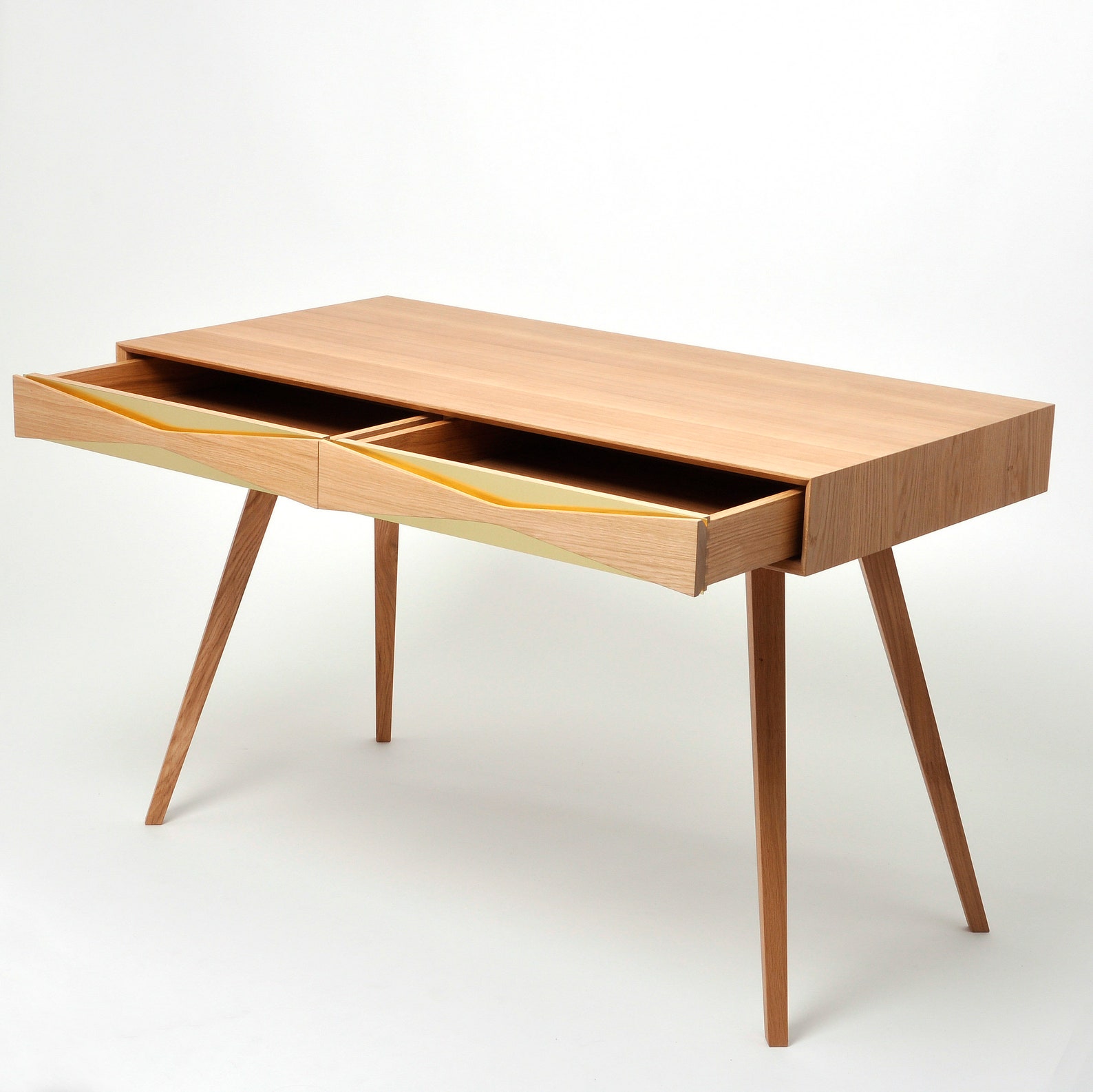 Mid Century Modern Solid Oak Desk With Two Drawers and Brass - Etsy
