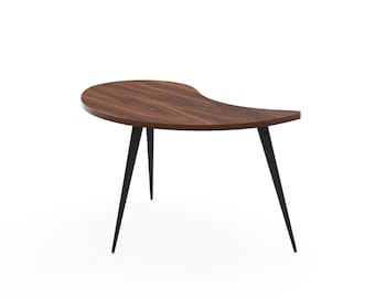 Walnut Mid Century Modern Coffee Table, Kidney Table, Bean Table, Side Table