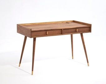 Walnut office desk with two solid walnut drawers and legs, bureau, mid century modern, study desk, walnut, modern